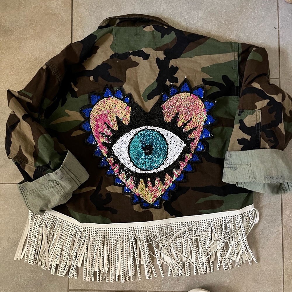 "Protect Your Heart" Evil Eye Vintage Camo Jacket hi gorgeous